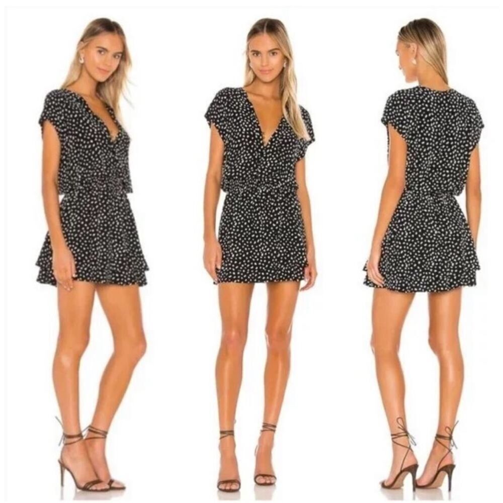 Rails Womens Smocked Waist‎ V-Neck Karla Mini Dress Black Ivory Spots med